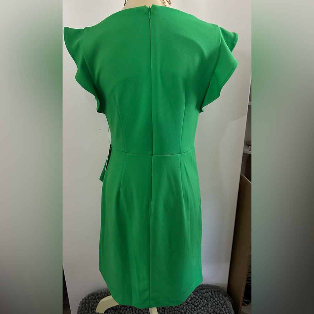 DKNY Bright Green Midi Dress with Ruffle Detail - Picture 7 of 9